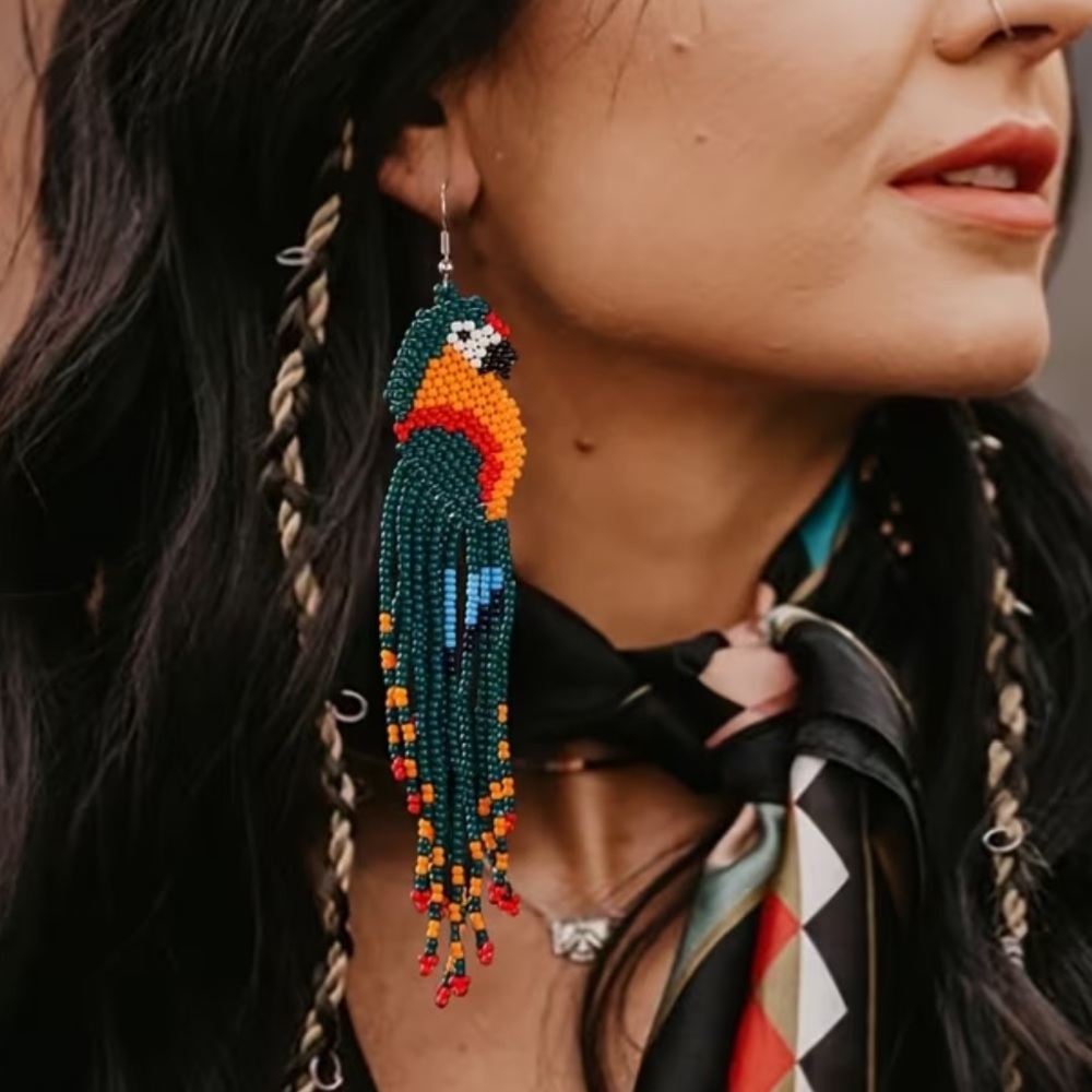 Colorful Beaded Parrot Earrings